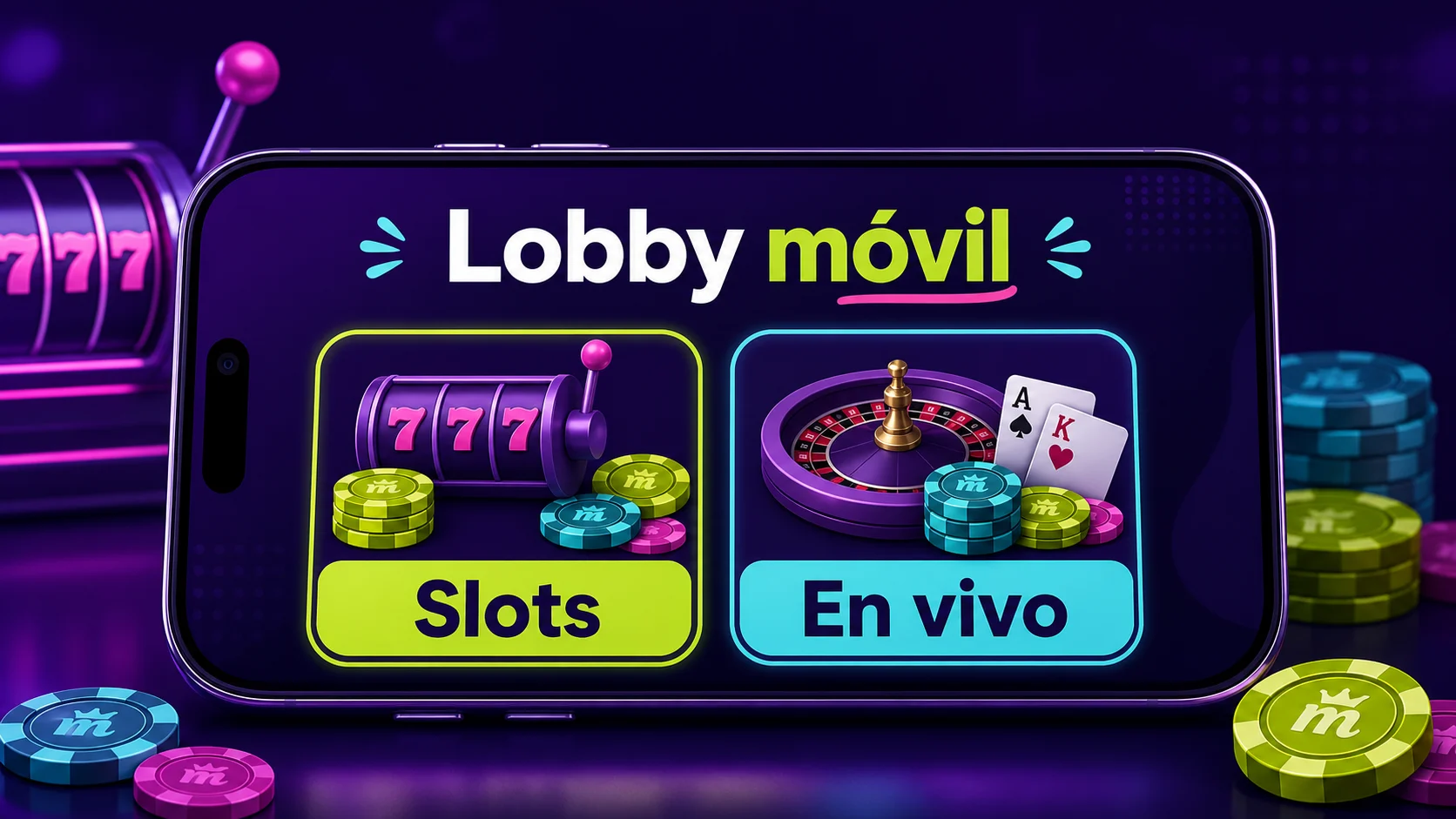Lobby móvil de Spinmama con categorías de slots y casino en vivo