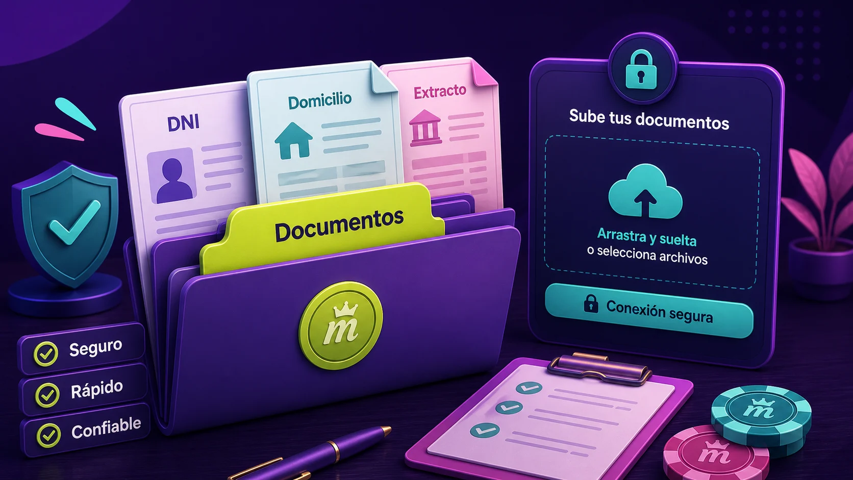 Carpeta de documentos para una reclamación en Spinmama con DNI, domicilio y extracto
