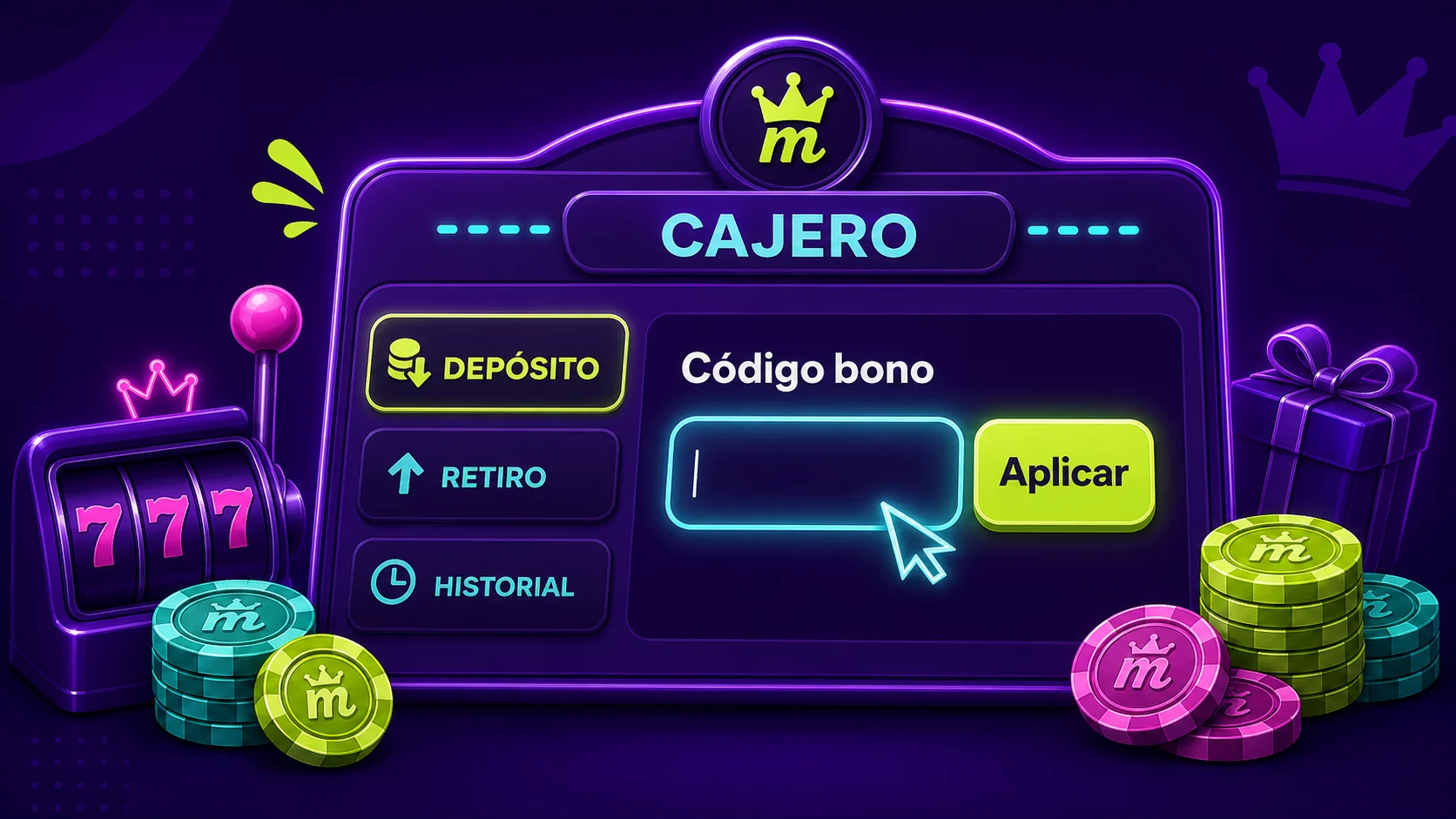 Campo de código de bono en la caja de Spinmama antes de aplicar una promoción