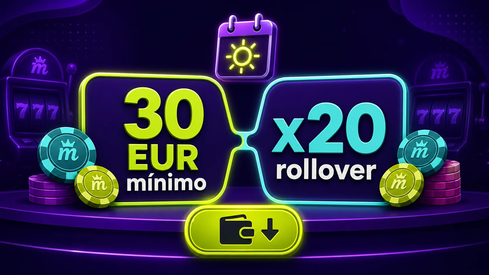 Condiciones de la recarga dominical de Spinmama con depósito mínimo de 30 euros y rollover x20