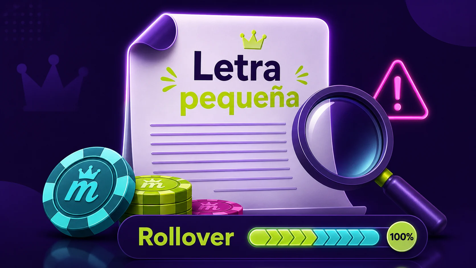 Letra pequeña del bono de Spinmama con lupa y requisito de rollover