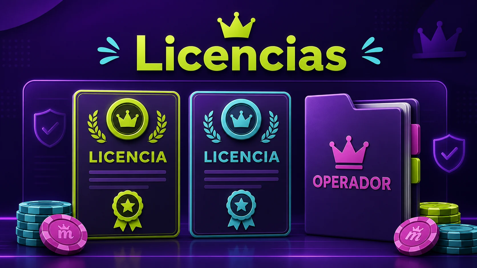 Fichas de licencias y operador de Spinmama representadas como certificados genéricos