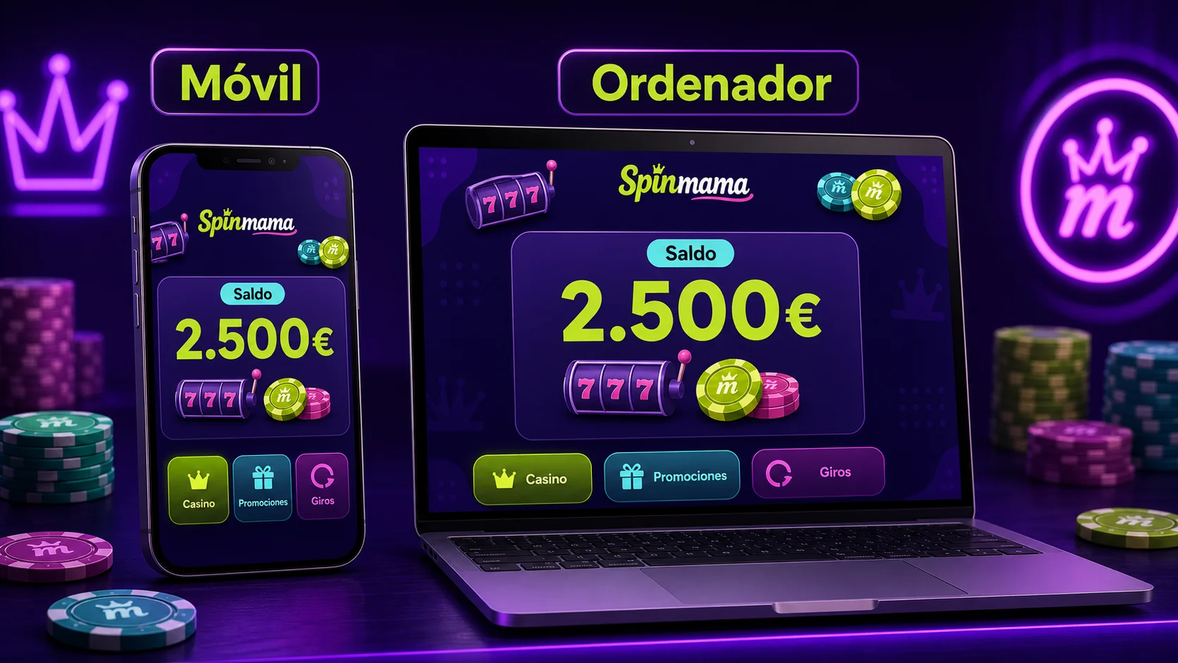 Teléfono y portátil con la misma sesión y saldo de Spinmama