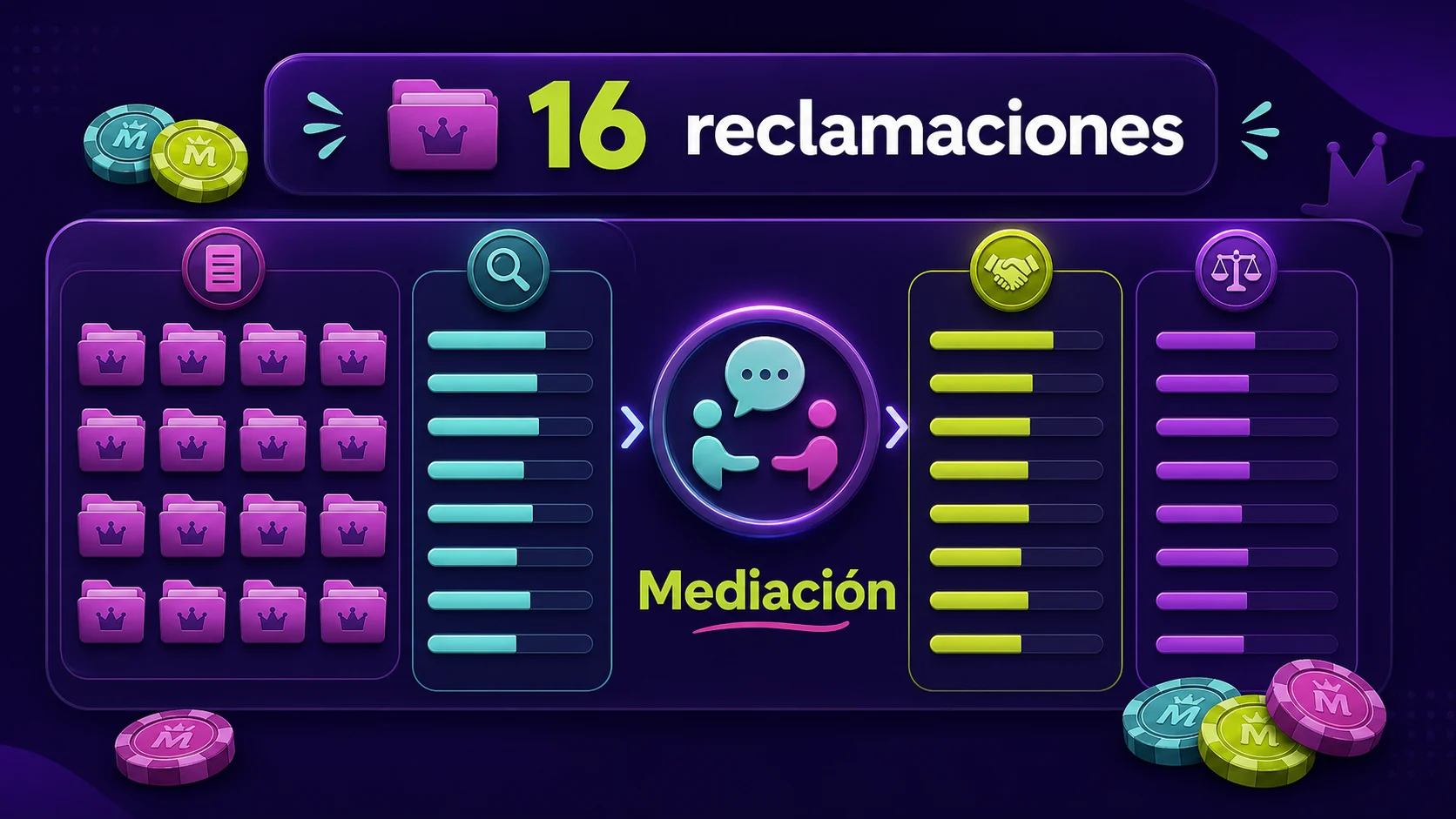 Desglose de reclamaciones de Spinmama con flujo de mediación