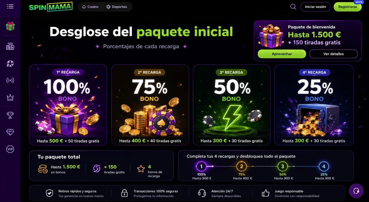 Bono de bienvenida hasta 2.500 € y 250 giros gratis