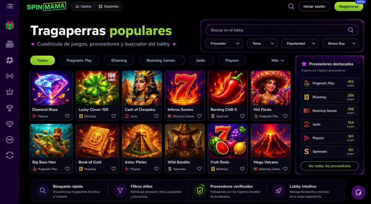 Catálogo de juegos y proveedores de software